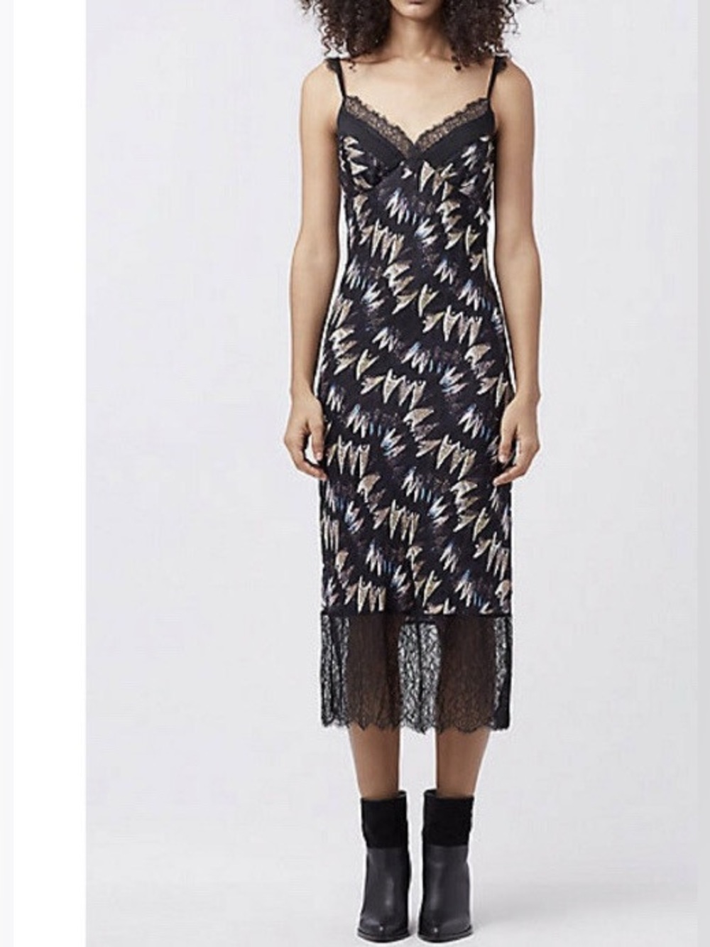 Diane Von Furstenberg DVF Whimsigoth Printed 100% Silk Lace Slip Dress sz 6